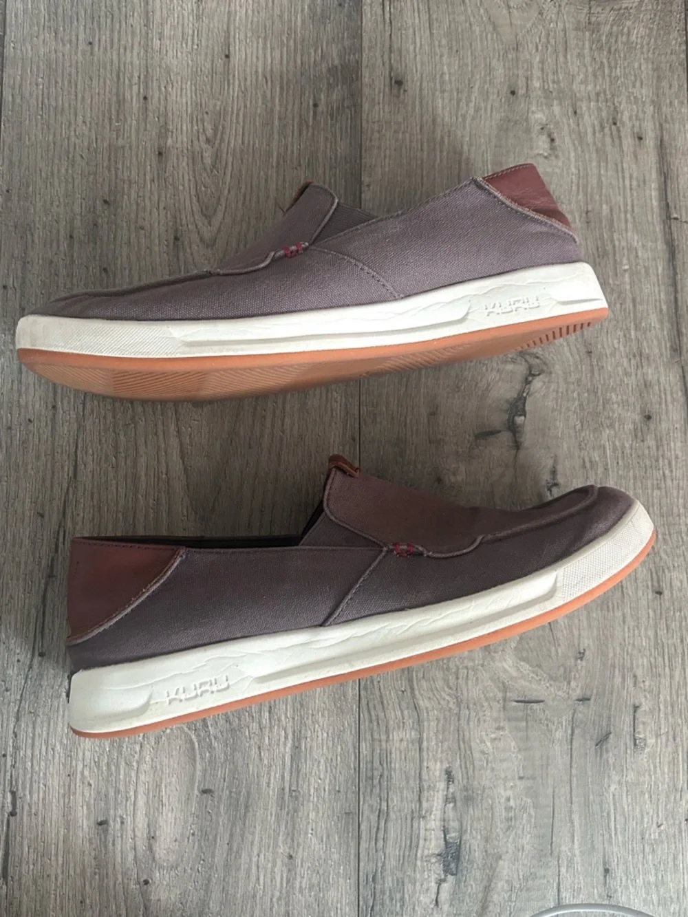 Kuru Pace Casual Slip-On Men’s Shoes - Gray Brown Canvas Leather Accents Sz 8.5